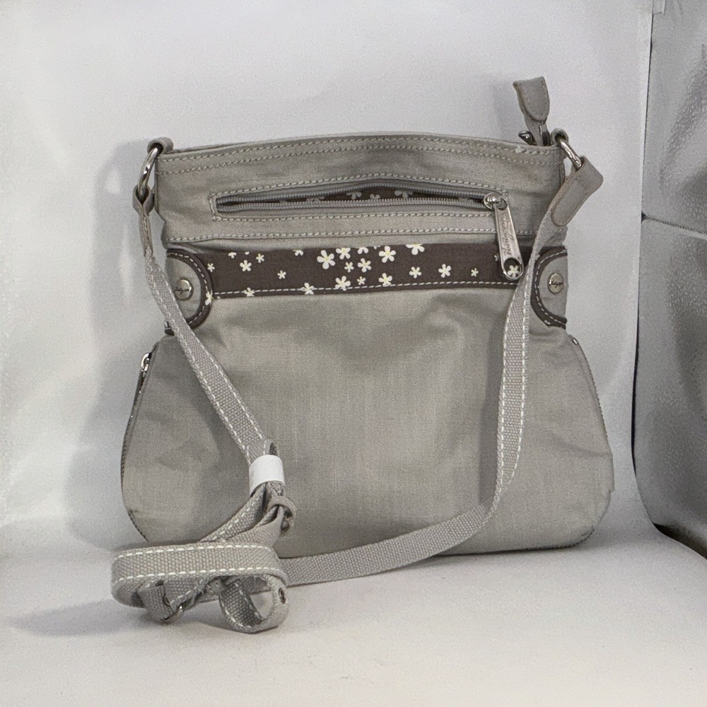 Thirty One Grey With Brown Floral Trim Int Exterior Pockets Expandable 11x10